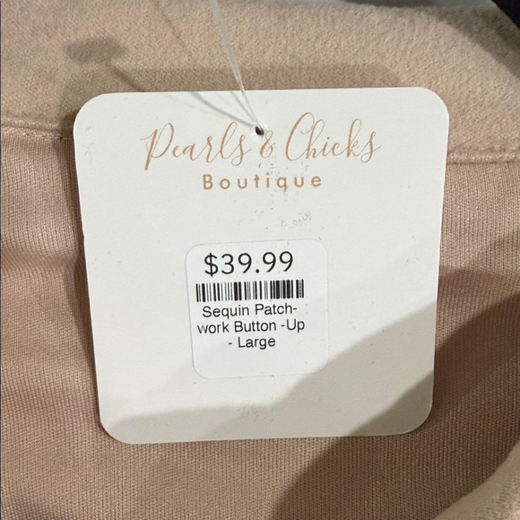 Sequin Embellished Button Down Shirt - Tan - Picture 2 of 4